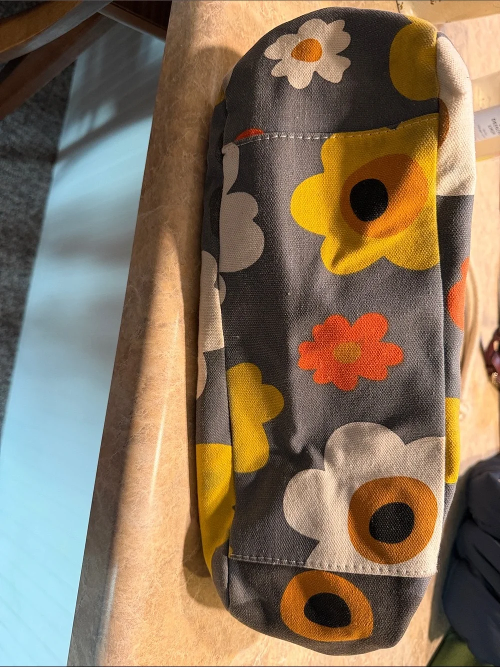 Floral Canvas Tote Bag in Charcoal with Yellow & Orange Accents